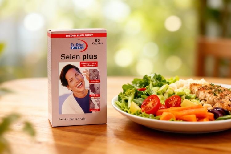 کپسول سلن پلاس یوروویتال کنار وعده غذایی سالم